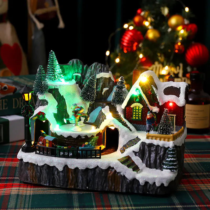 Illuminated Music Box Christmas Decoration with Train