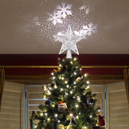 3D Flickering Star Christmas Tree Topper with LED Snowflakes