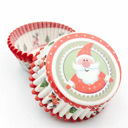 100Pcs Christmas Santa Cupcake Baking Liners