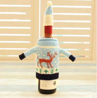 Knit Christmas Wine Set with Bottle Cover Decor