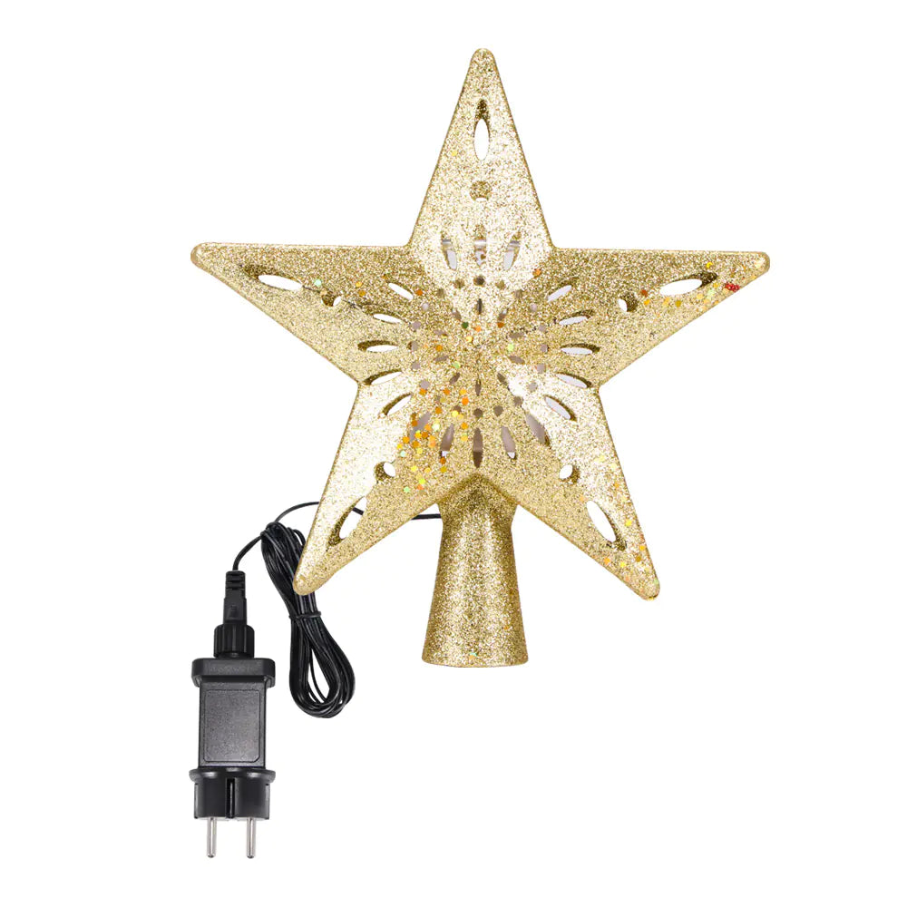 3D Flickering Star Christmas Tree Topper with LED Snowflakes