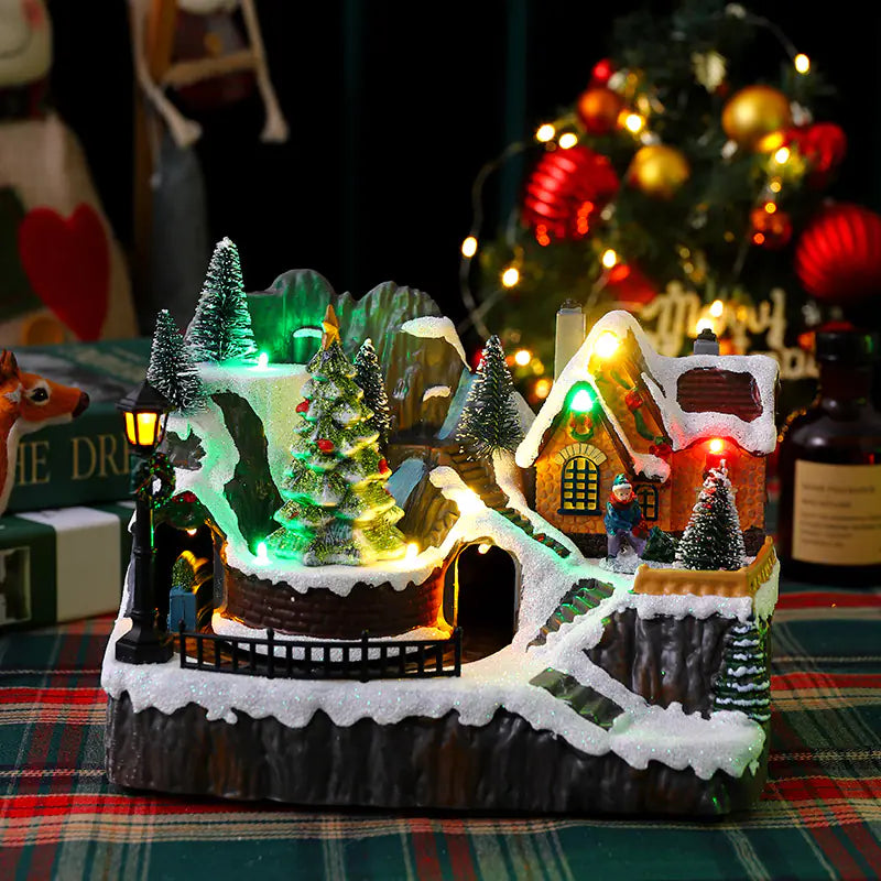 Illuminated Music Box Christmas Decoration with Train
