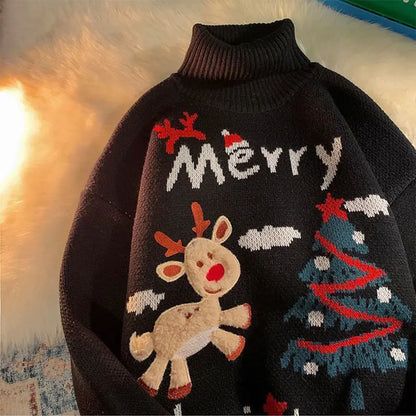 Women's Winter Christmas High Neck Knitted Sweater