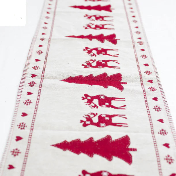 Embroidered Christmas Table Flag in Cotton Linen