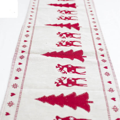 Embroidered Christmas Table Flag in Cotton Linen