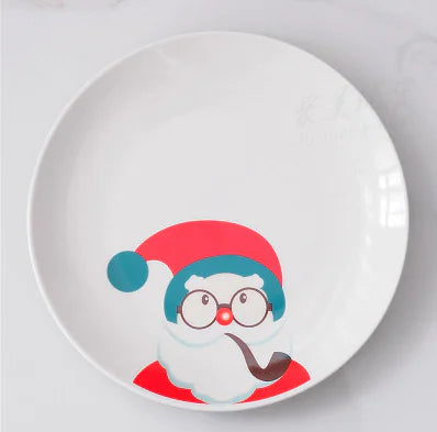 Christmas Cartoon Plates, Santa Tableware, Snack Dishes
