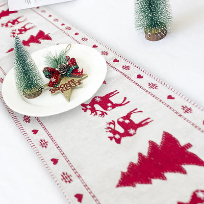 Embroidered Christmas Table Flag in Cotton Linen