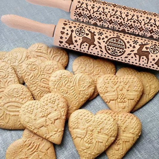 Christmas Laser Engraved Beech Rolling Pin Tool