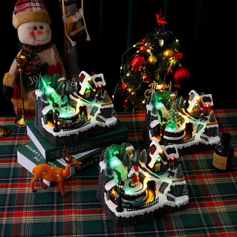 Illuminated Music Box Christmas Decoration with Train