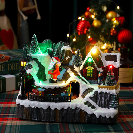Illuminated Music Box Christmas Decoration with Train