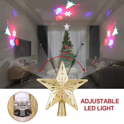 3D Flickering Star Christmas Tree Topper with LED Snowflakes