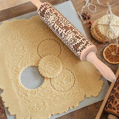 Christmas Laser Engraved Beech Rolling Pin Tool