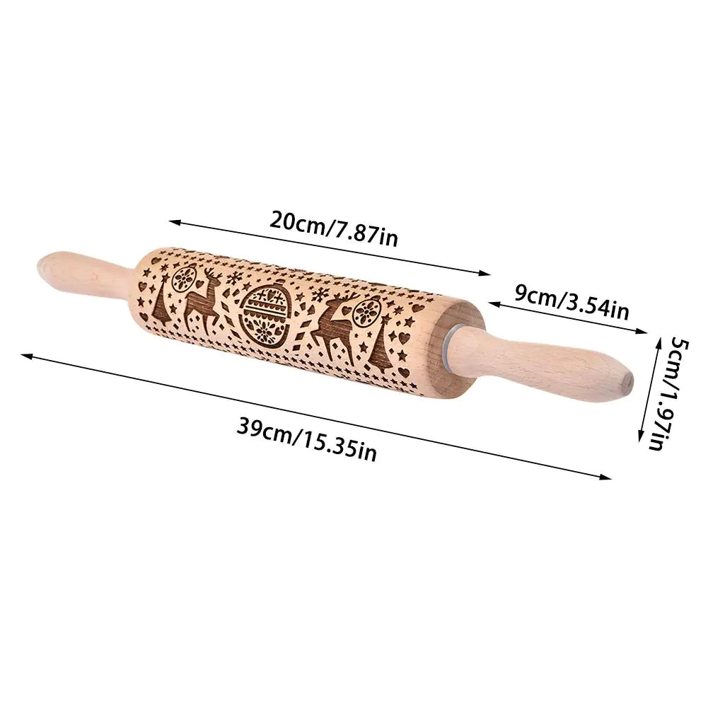 Christmas Laser Engraved Beech Rolling Pin Tool