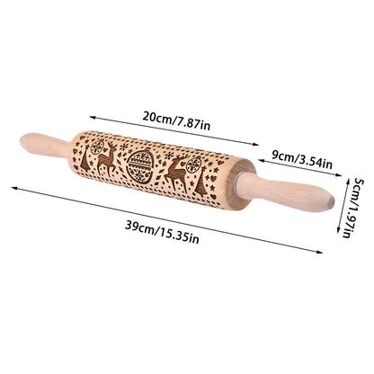 Christmas Laser Engraved Beech Rolling Pin Tool