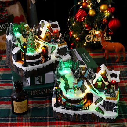 Illuminated Music Box Christmas Decoration with Train