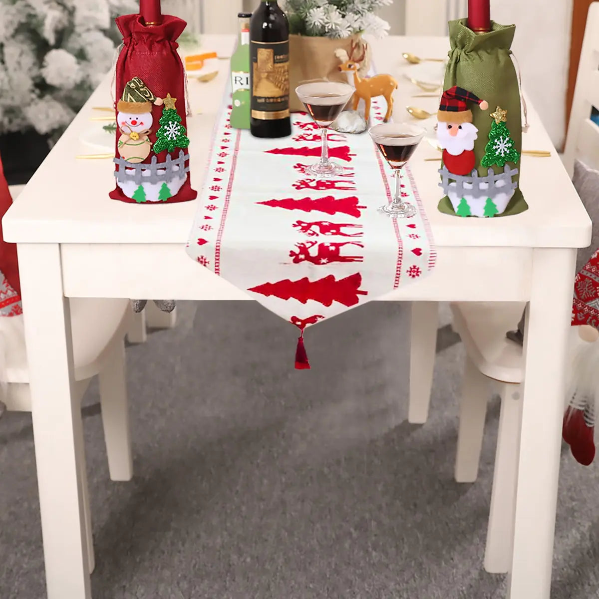 Embroidered Christmas Table Flag in Cotton Linen
