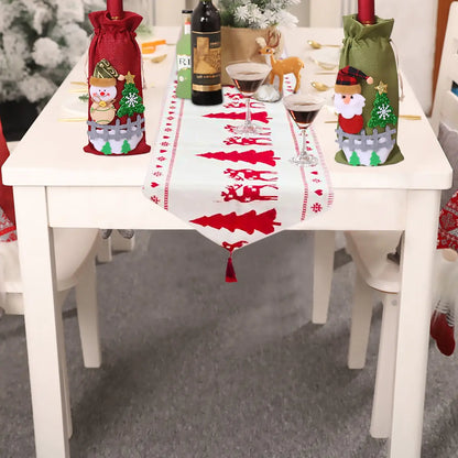 Embroidered Christmas Table Flag in Cotton Linen
