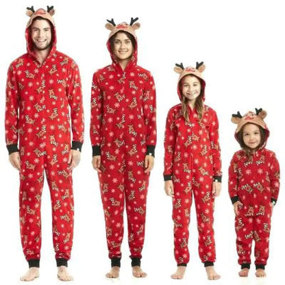 Fashionable Hooded Christmas Print Jumpsuit