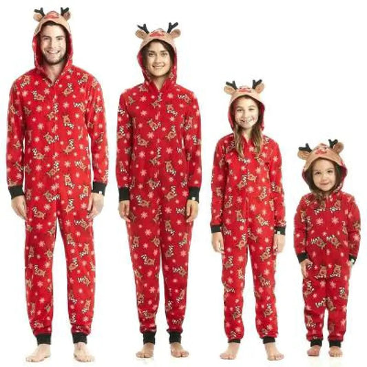 Fashionable Hooded Christmas Print Jumpsuit