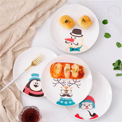 Christmas Cartoon Plates, Santa Tableware, Snack Dishes