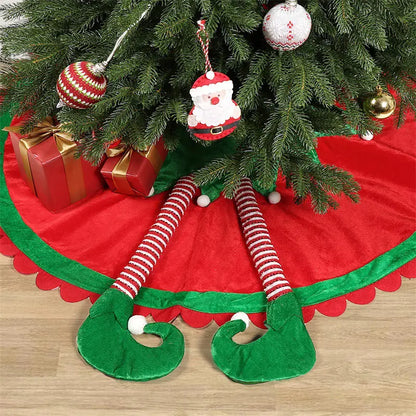 Cute Red Elf Leg Tree Skirt for Christmas Decor