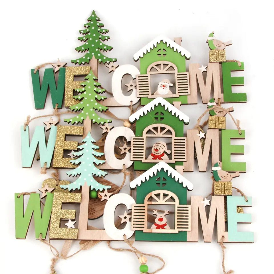 Christmas Decoration, Wooden Cartoon Welcome Sign