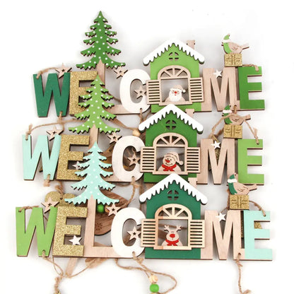 Christmas Decoration, Wooden Cartoon Welcome Sign