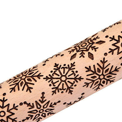 Christmas Laser Engraved Beech Rolling Pin Tool