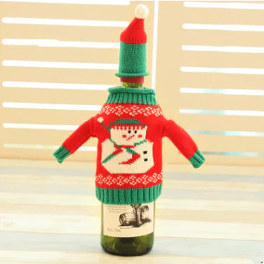 Knit Christmas Wine Set with Bottle Cover Decor