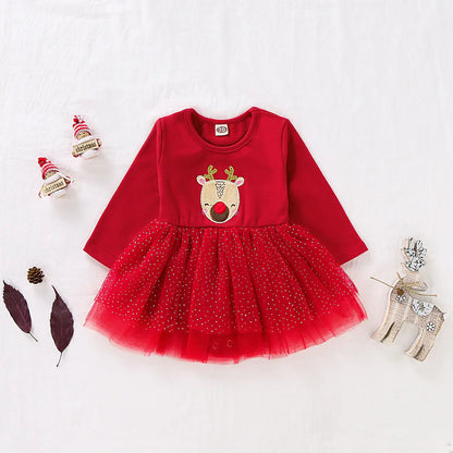 Christmas Reindeer Dress with Mesh Skirt