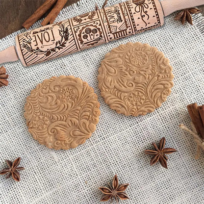 Christmas Laser Engraved Beech Rolling Pin Tool