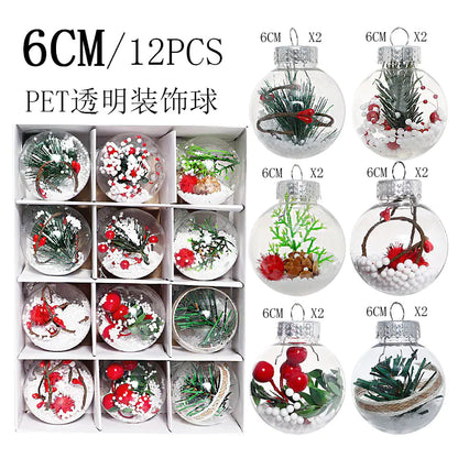 12pcs 6cm Transparent PET Christmas Tree Ornaments