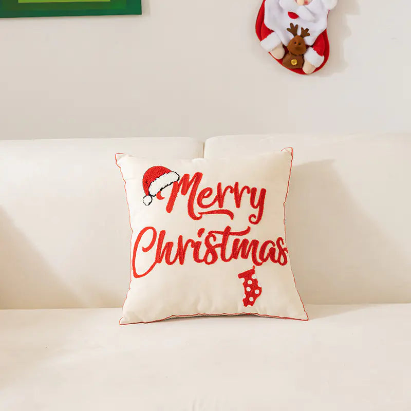 Christmas Embroidered Pillow Cover for Home Decor