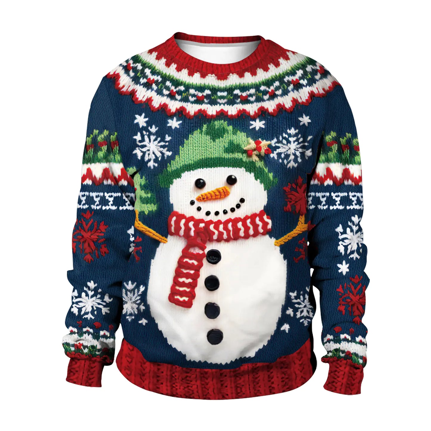Women's Christmas Tree Snowman Pattern Round Neck Sweater