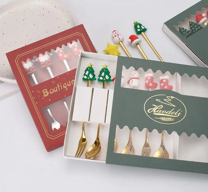 Christmas Spoon and Fork Set - Cute Cartoon Tableware