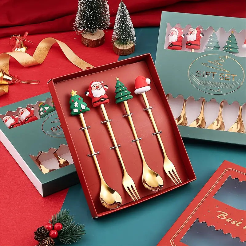 4pcs Christmas Cutlery Set - Forks & Spoons