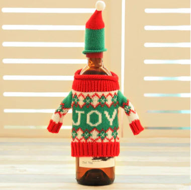 Knit Christmas Wine Set with Bottle Cover Decor