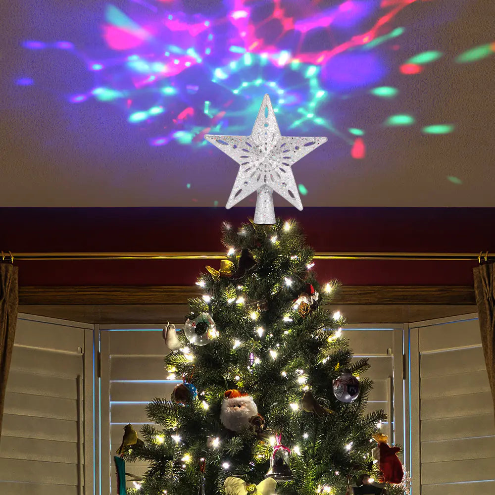 3D Flickering Star Christmas Tree Topper with LED Snowflakes