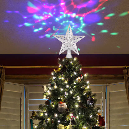 3D Flickering Star Christmas Tree Topper with LED Snowflakes