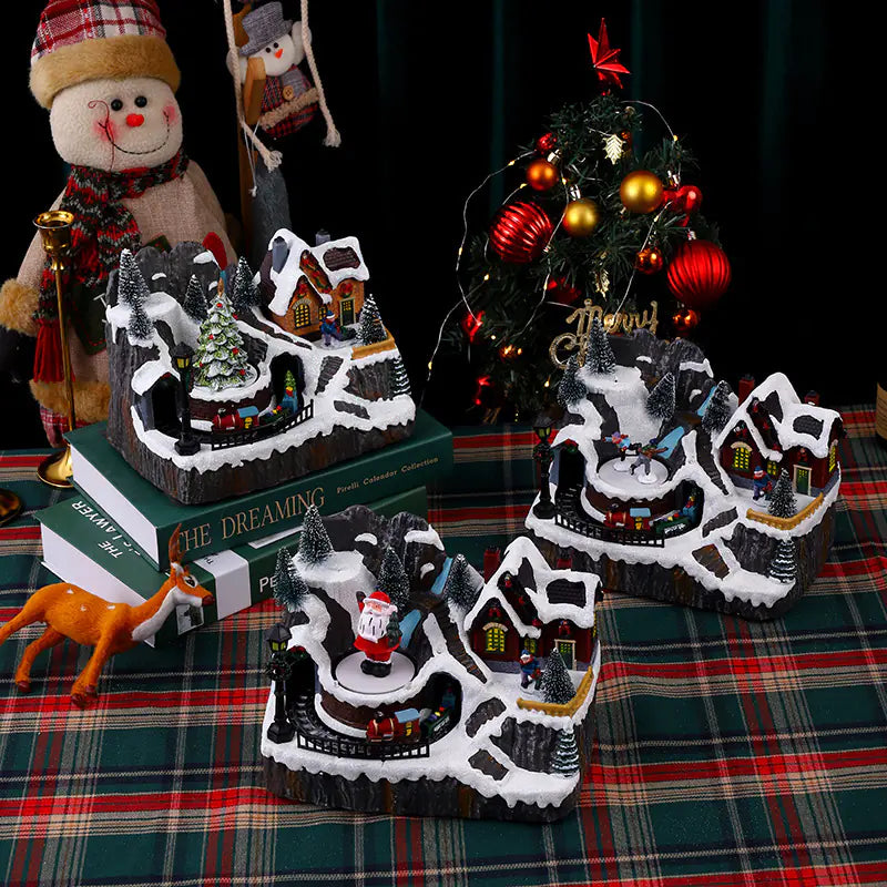 Illuminated Music Box Christmas Decoration with Train