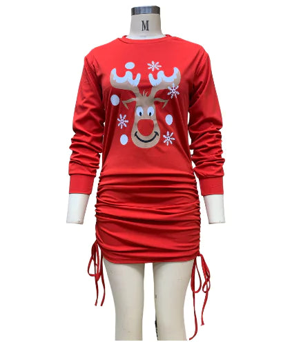 Women's Pleated Long-Sleeved Christmas Dress