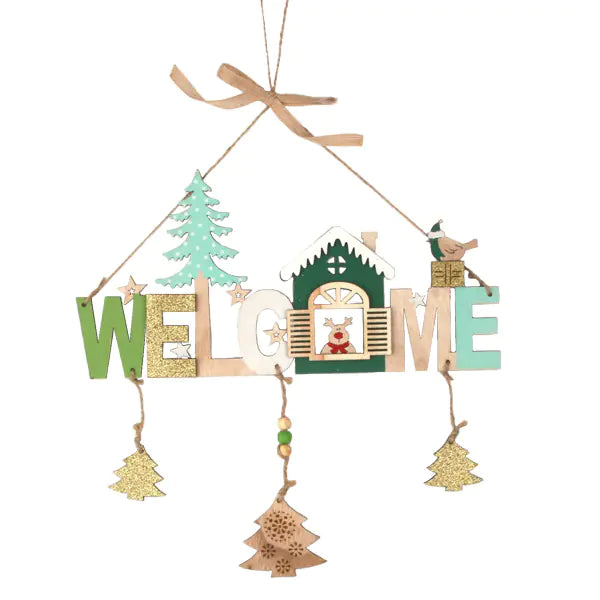 Christmas Decoration, Wooden Cartoon Welcome Sign