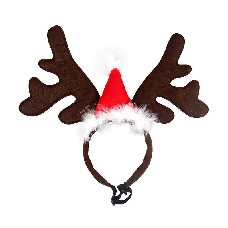 Christmas Dog Reindeer Headband with Santa Hat