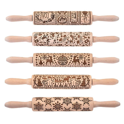 Christmas Laser Engraved Beech Rolling Pin Tool