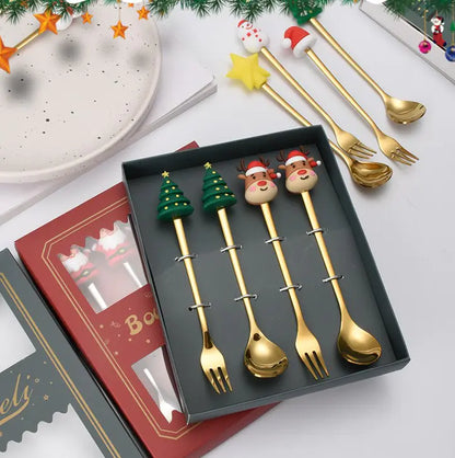 Christmas Spoon and Fork Set - Cute Cartoon Tableware