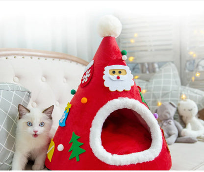 Warm Cat Nest in Christmas Hat Shape for Winter
