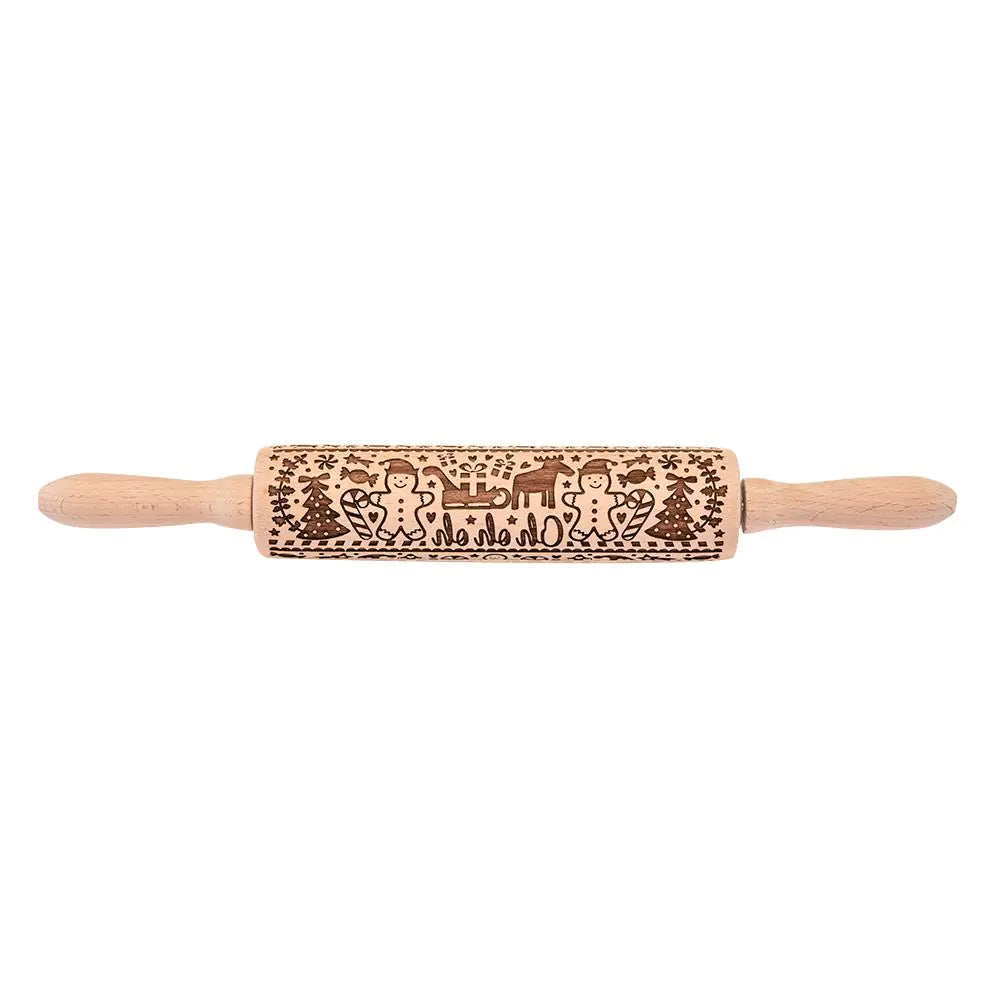 Christmas Laser Engraved Beech Rolling Pin Tool