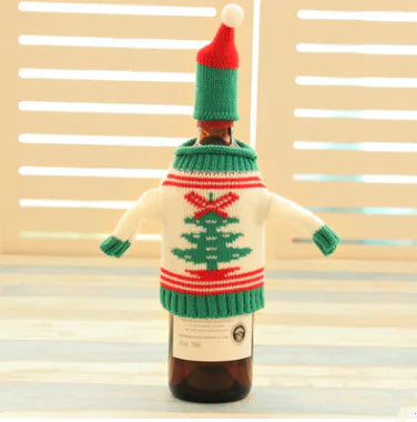 Knit Christmas Wine Set with Bottle Cover Decor
