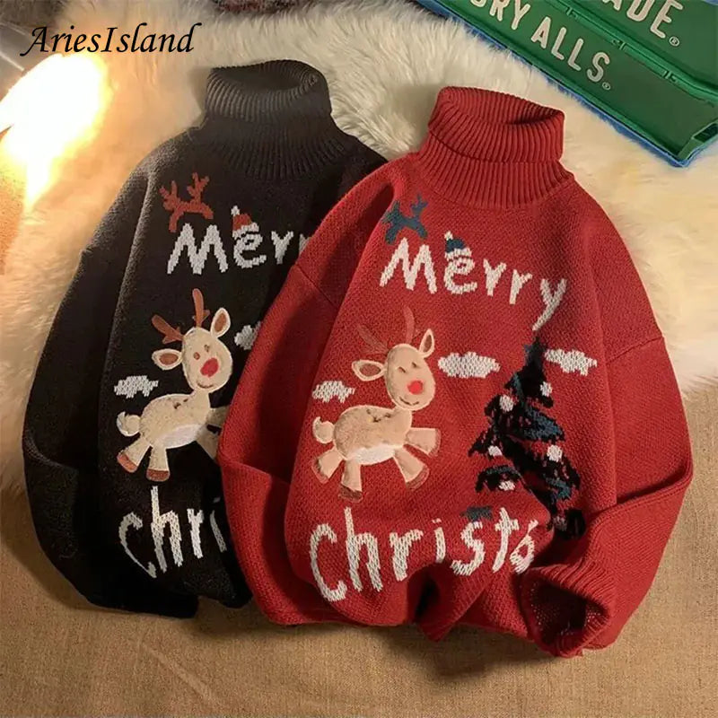 Women's Winter Christmas High Neck Knitted Sweater
