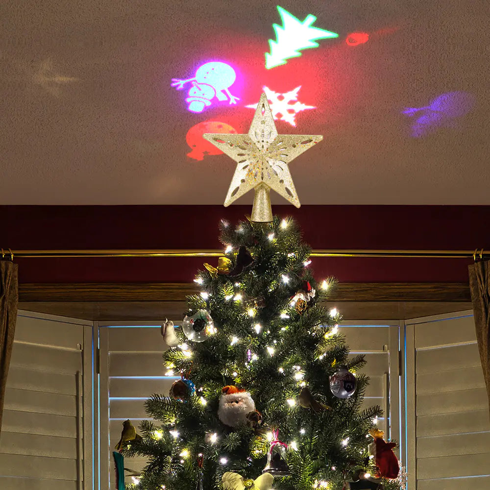 3D Flickering Star Christmas Tree Topper with LED Snowflakes